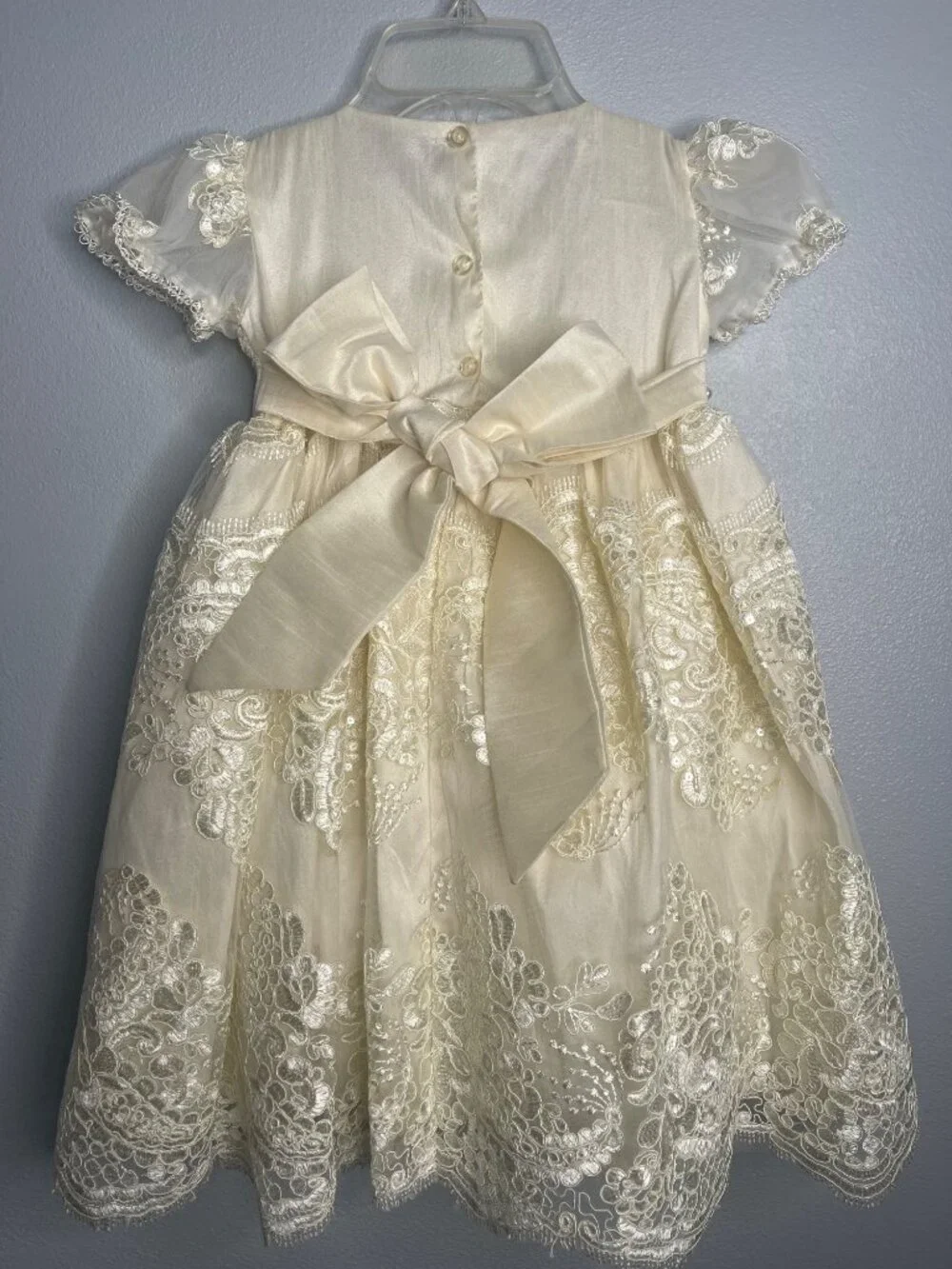 Fancy Flower Girl Toddler 3 Christening Wedding Lacy Dress Baptism Party Ivory